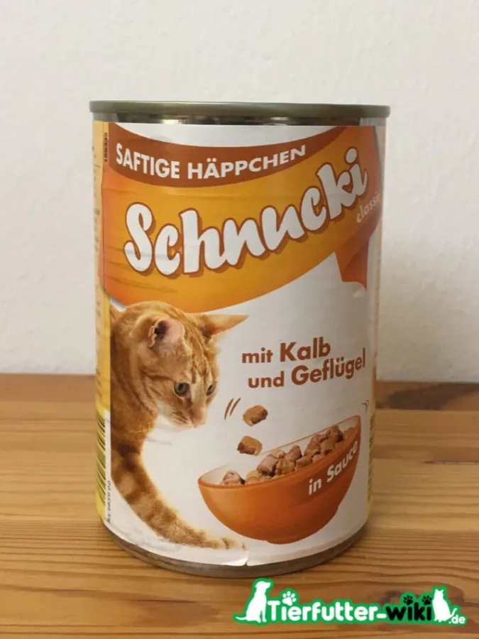 Schnucki Katzen-Nassfutter – Sortiment des Herstellers Aldi saftige Häppchen Schnucki mit Kalb und Geflügel